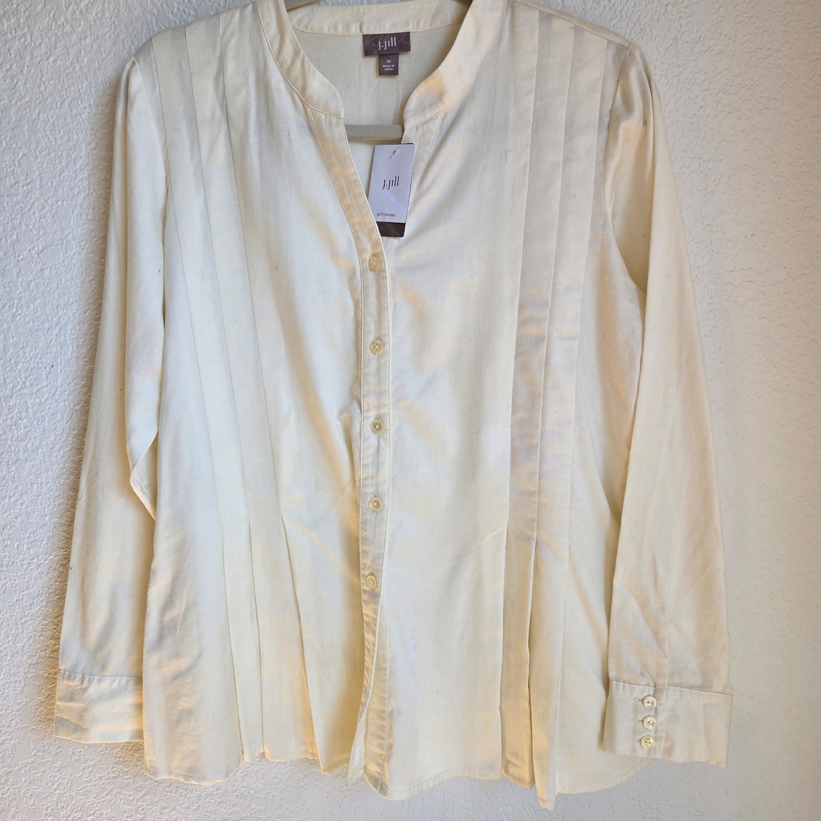 J. JILL 100% Cotton pastel green Button down Mandarin Collar Tunic Blouse Top M