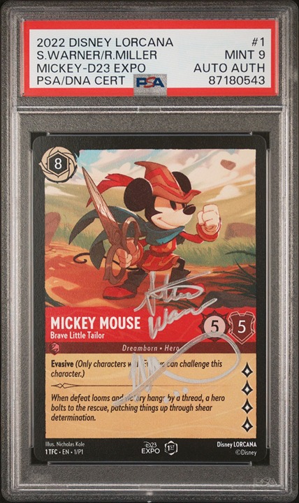 Lorcana PSA 9 AUTO Miller & Warner Signed D23 Mickey Mouse Brave Little Tailor