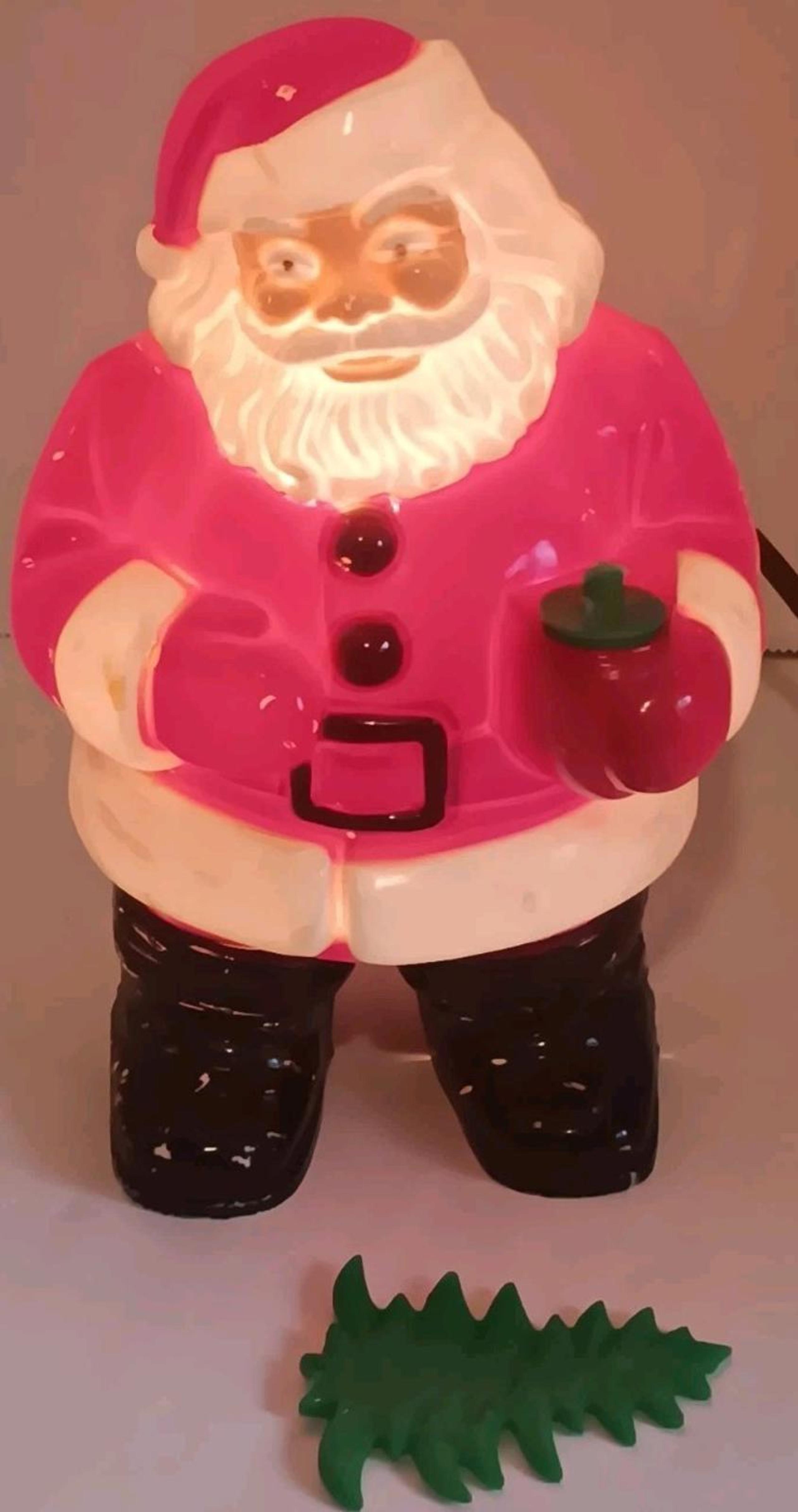 VTG RARE Royal Blow Mold Hard Plastic Light Up Santa Claus Broken Tree *READ*