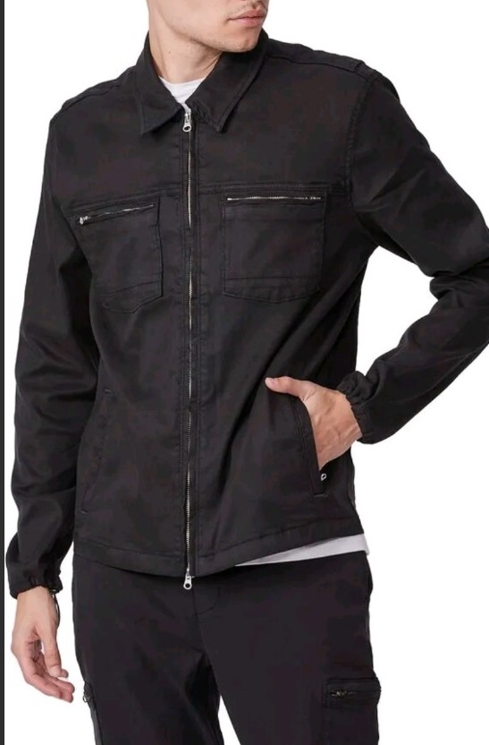 Paige Black Utility Jacket Men's XL Cyrus Twil Zip Pockets Stretch Lyocell Fall
