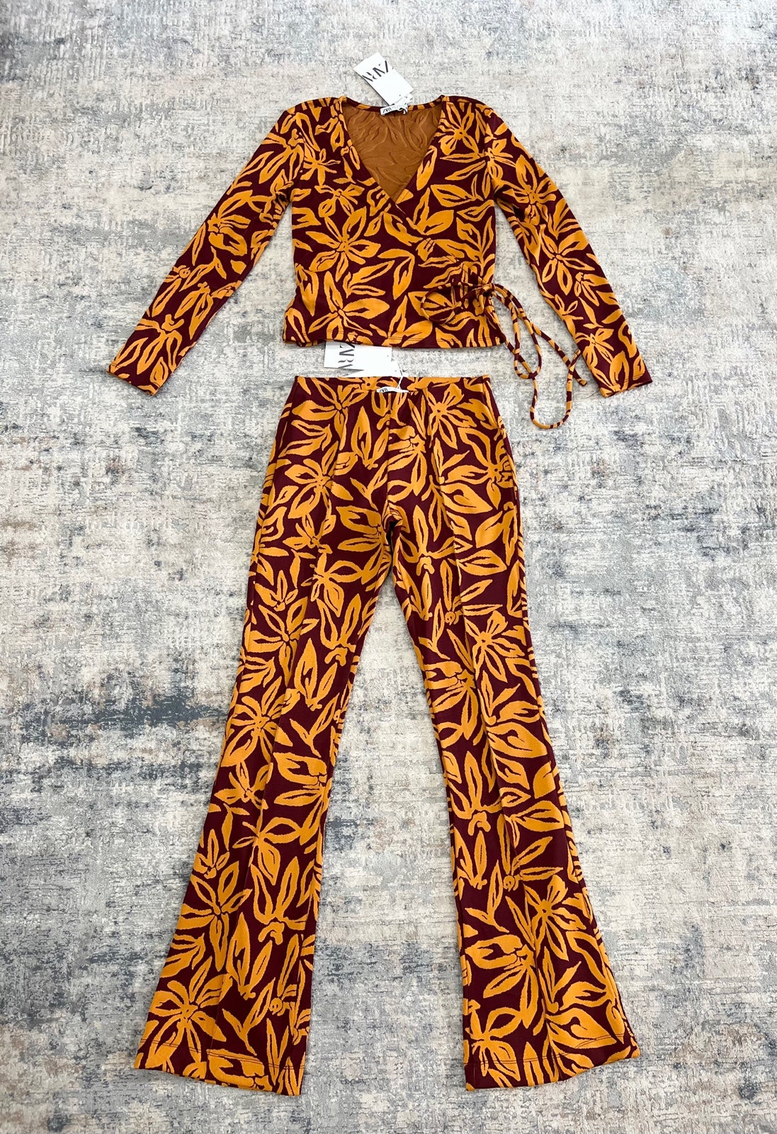 New Zara Jacquard Wrap jacket and Flared pants