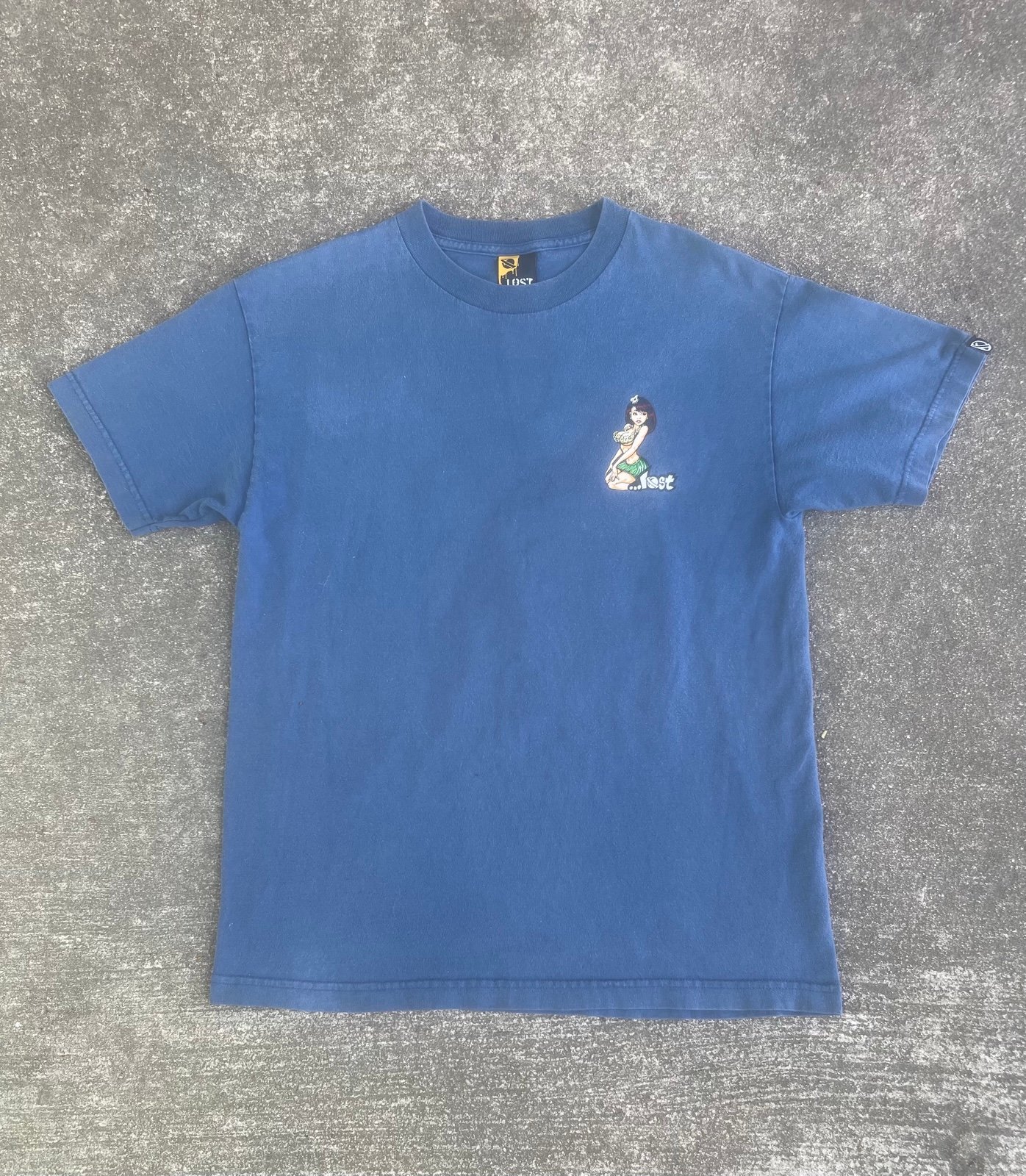 Vintage Y2K Lost Enterprises Surf Hawaiian Hula Girl Pin Up Graphic T-Shirt Med