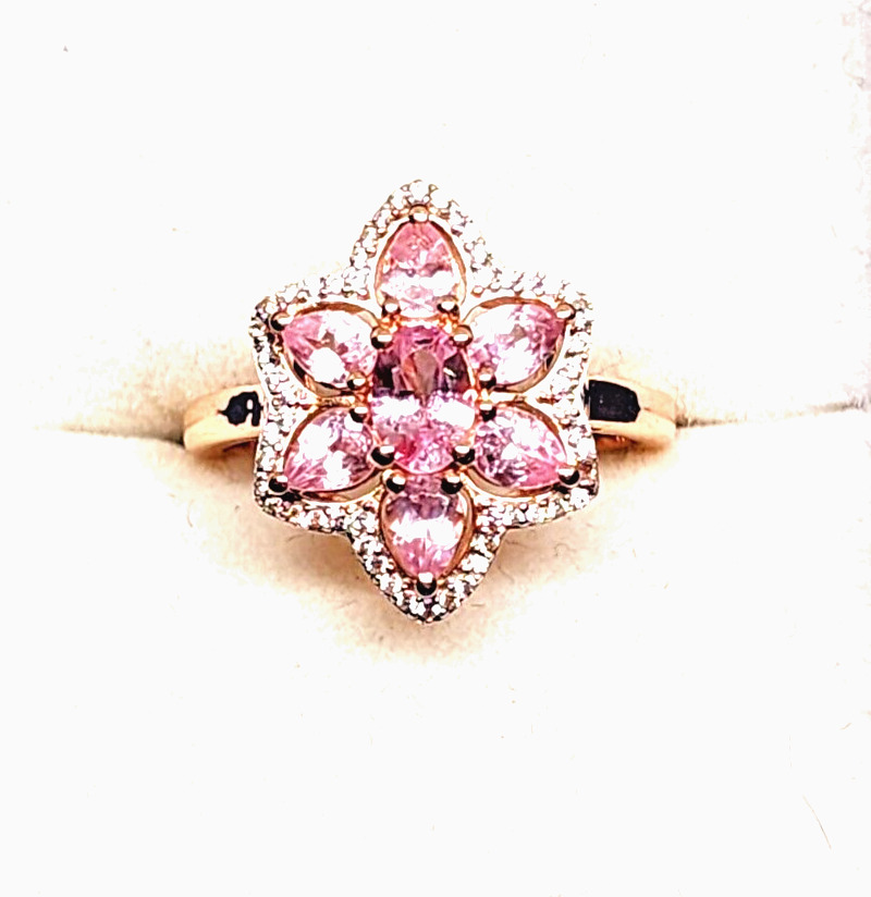 Natural Pink Spinel & White Zircon ring in 18k RG vermeil over 925SS 1.75ct sz 7