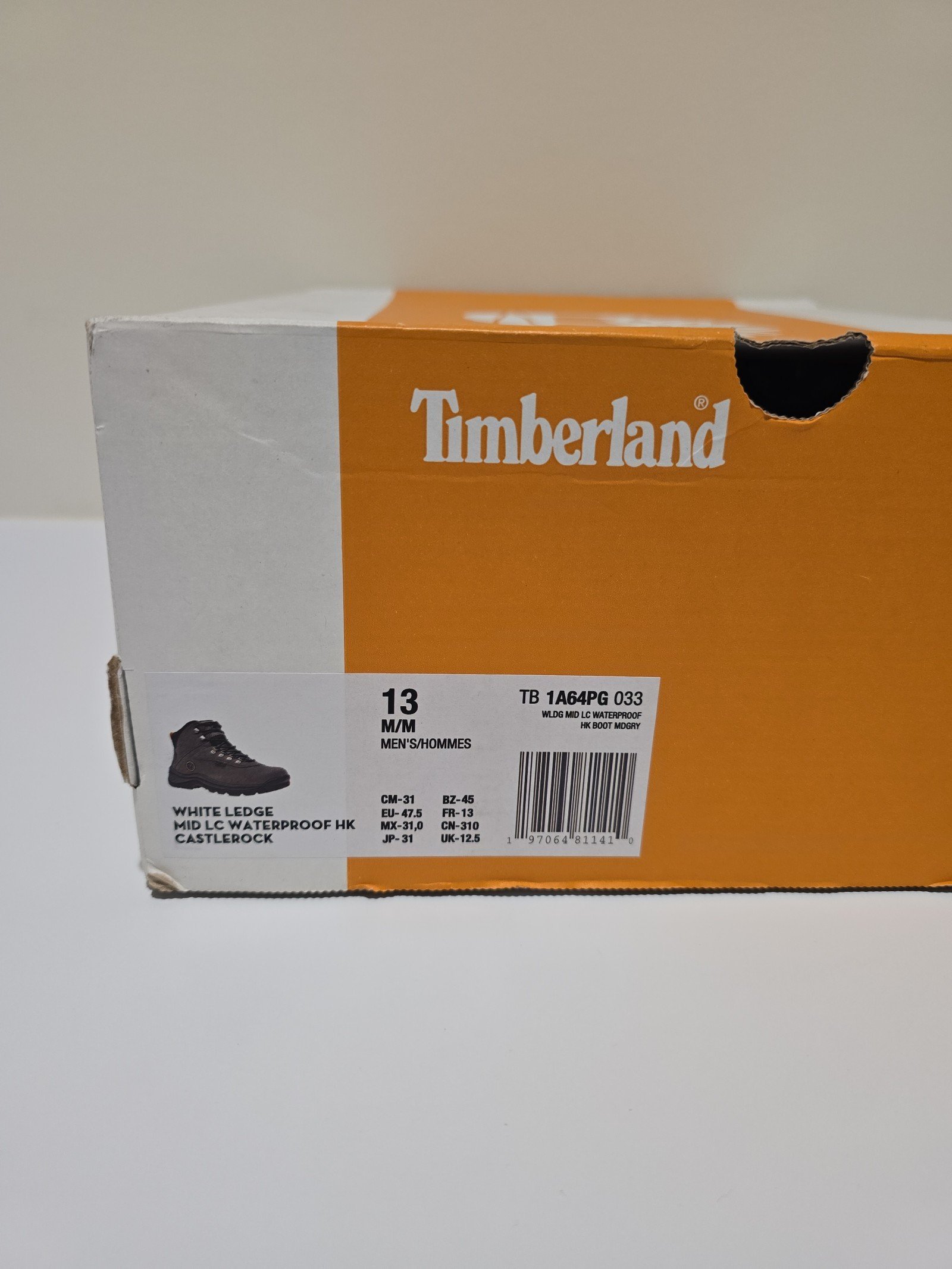 Timberland Men's White Ledge Mid LC Waterproof Hiking Boots Castlerock Size 13