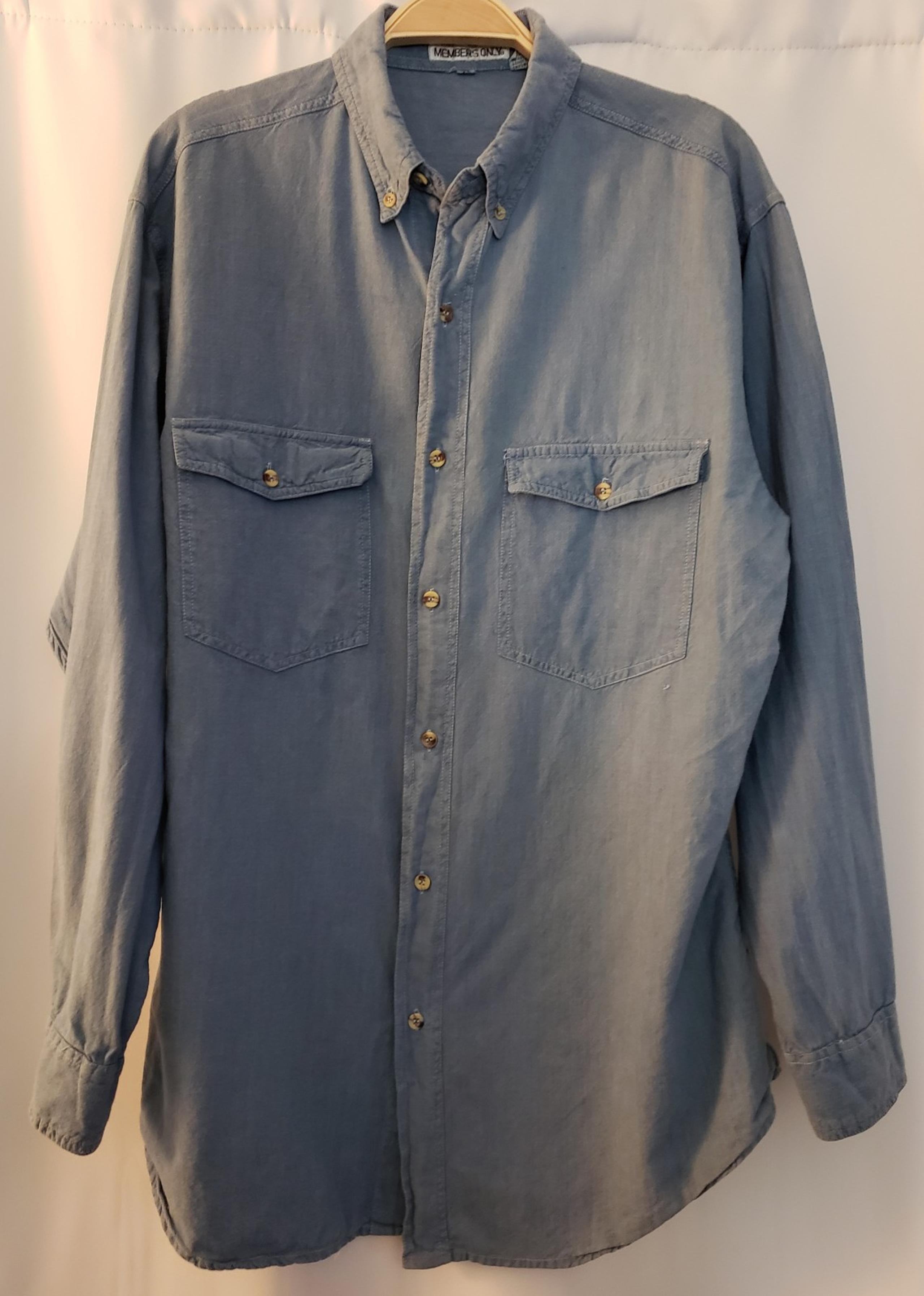 VTG Members Only Men's Blue Cotton Denim Button-Up Shirt Long Sleeve Size M