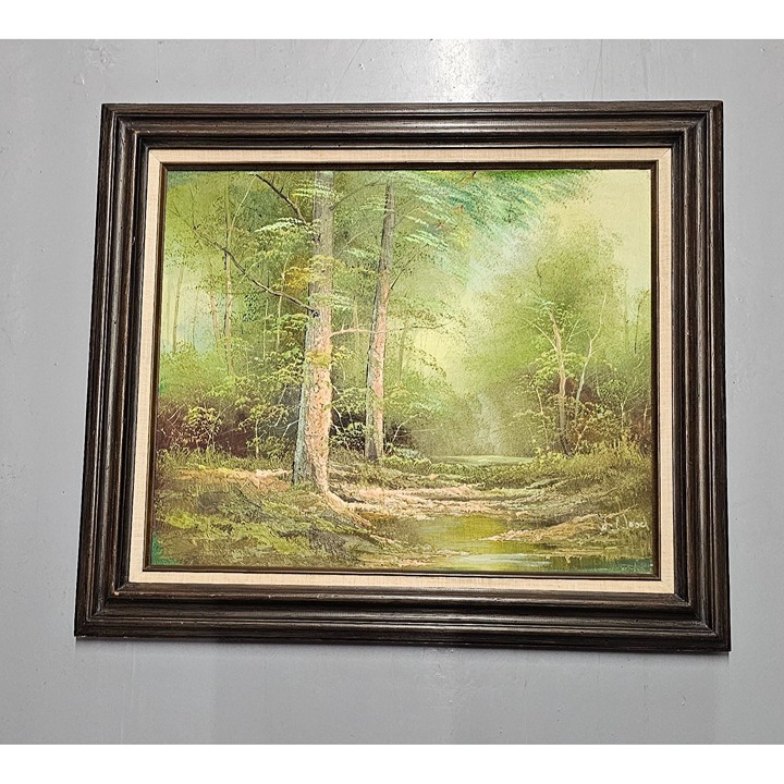 Stream in woods, signed T / Y / J Woods oil on canvas, 27 x 30 1/2