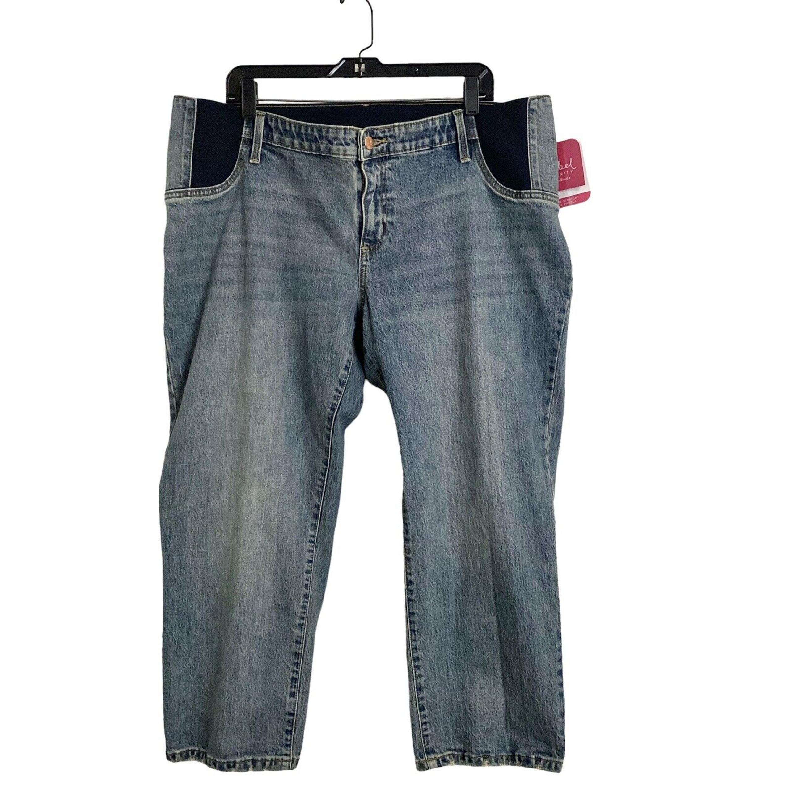 Ingrid&Isabel Vintage Straight Crop Denim Jeans Womens Maternity 16 Side Panels