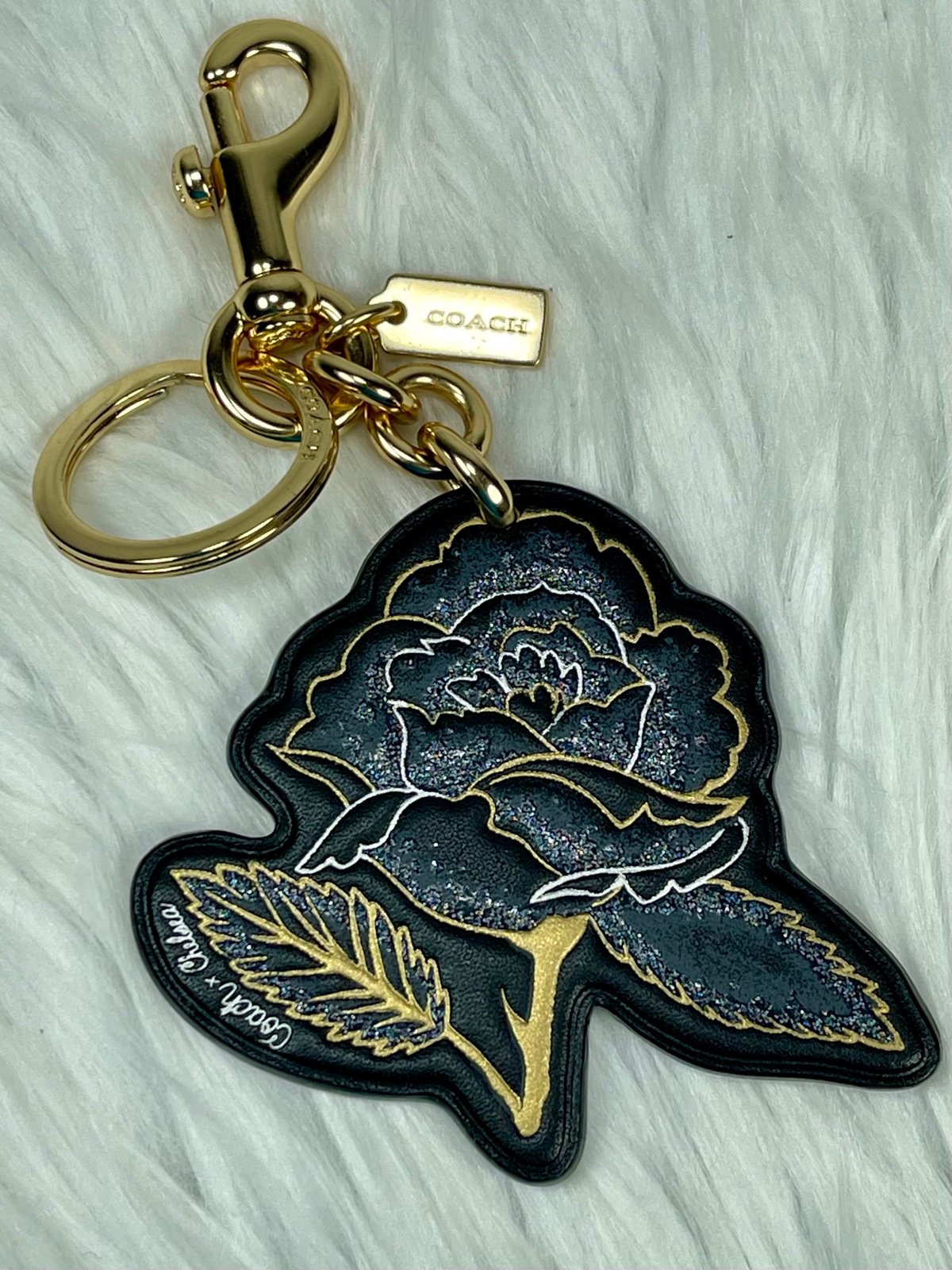 Coach Chelsea Floral (Rose) Bag Charm/Key Fob - Black