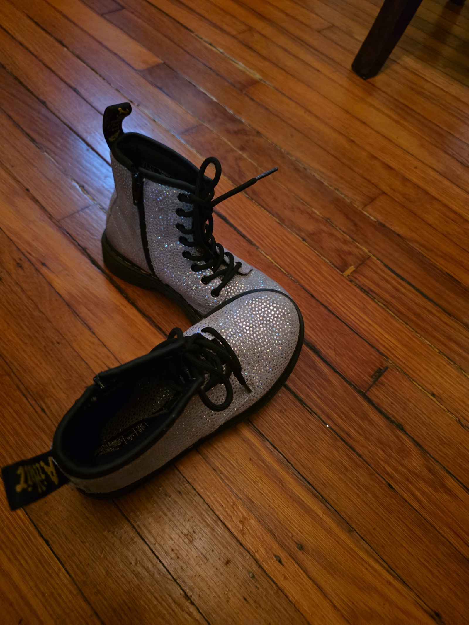 Dr. Martens 1460 Metallic Suede Lace Up Boots in Silver.