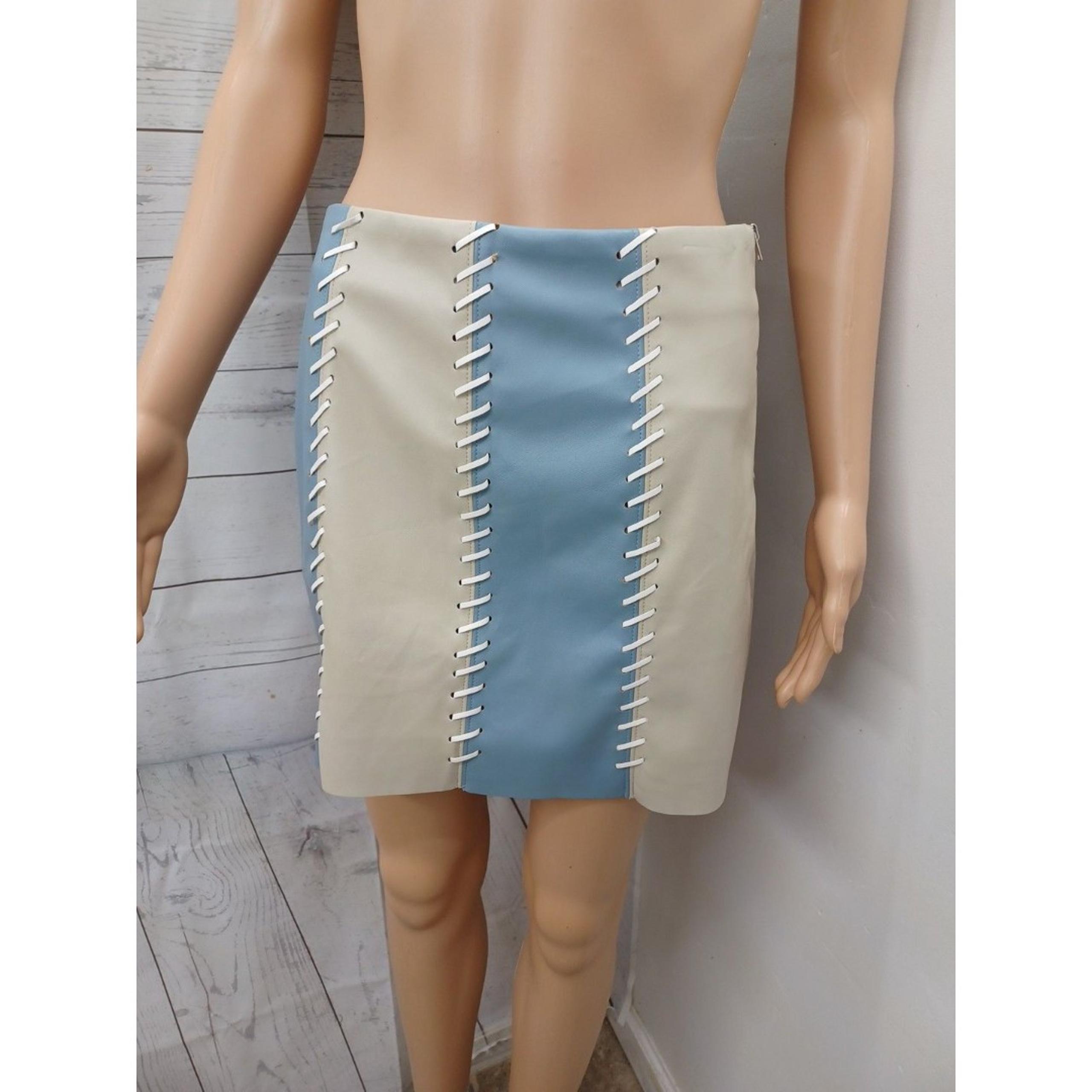 Mi Ami pleather mini skirt blue cream braided size small