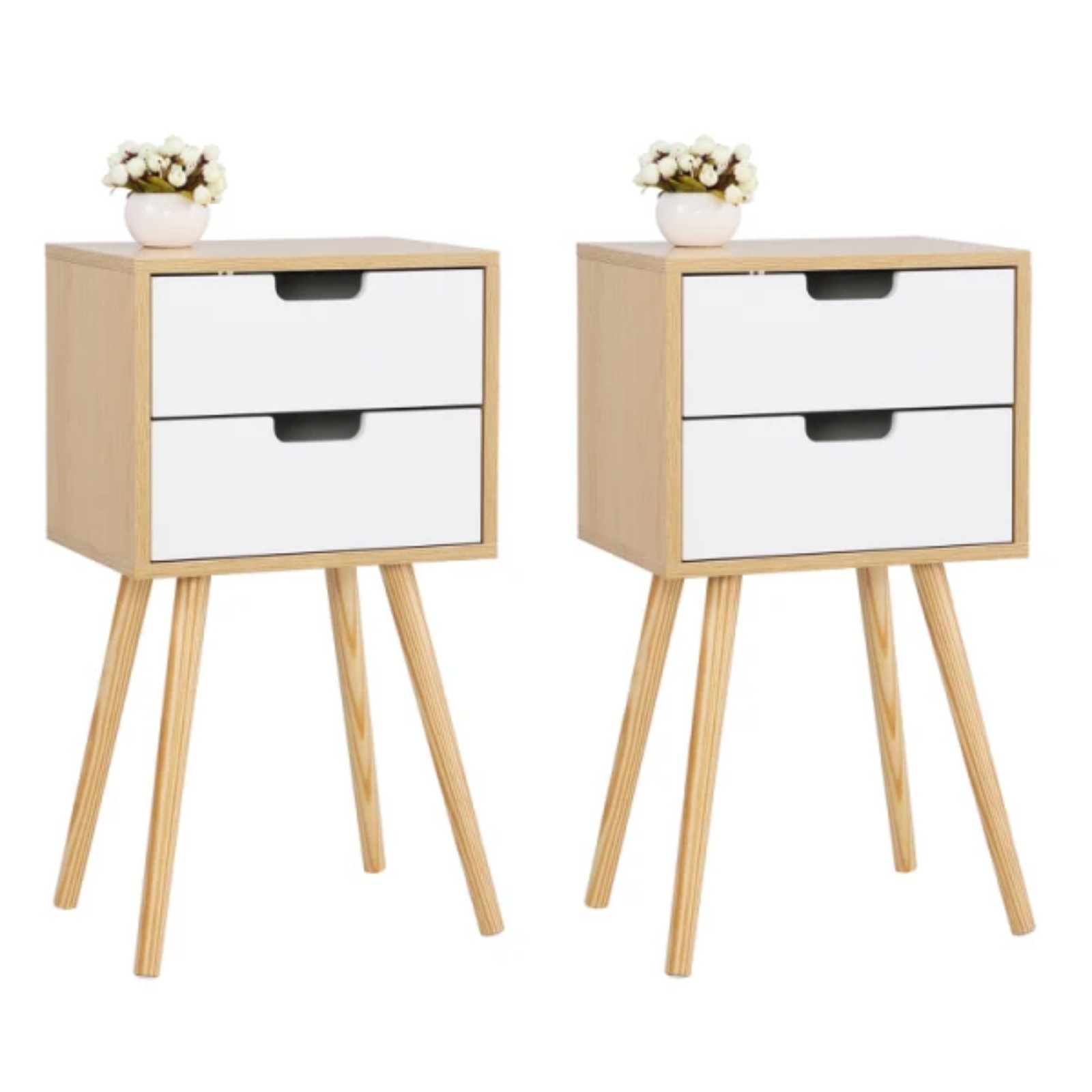 Set of 2 Bedroom Storage Nightstand Shelf with 2 Drawers