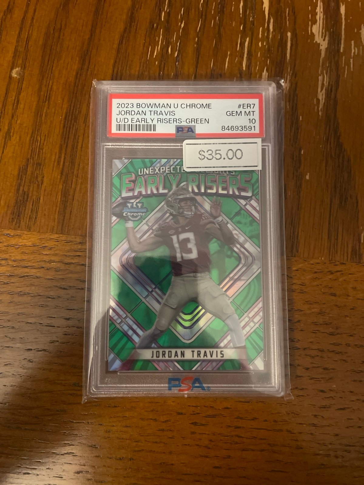 2023 Bowman U Chrome Jordan Travis Early Risers Green /99 PSA 10
