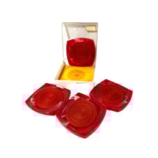 Vintage MCM Lucite Acrylic Coaster Set Cellulose Swirl Set 4 Fuschia