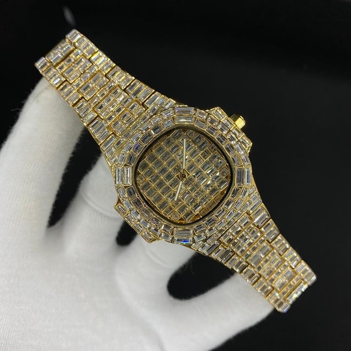 18K Fully Lab Diamond Covered Men's Gold Color Luxurious Watch
