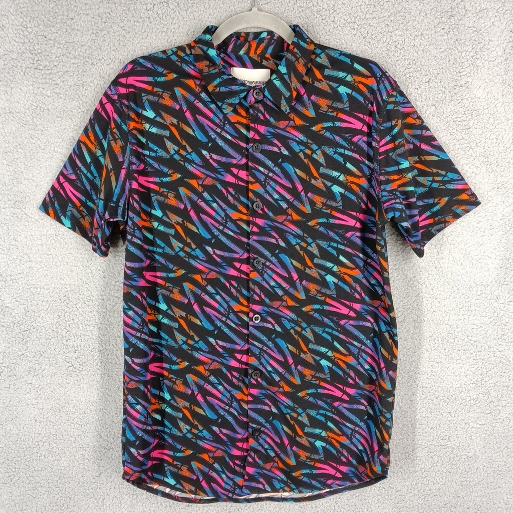 Emporio Armani Men's Size XL Button Up Shirt Abstract Print Short Sleeve