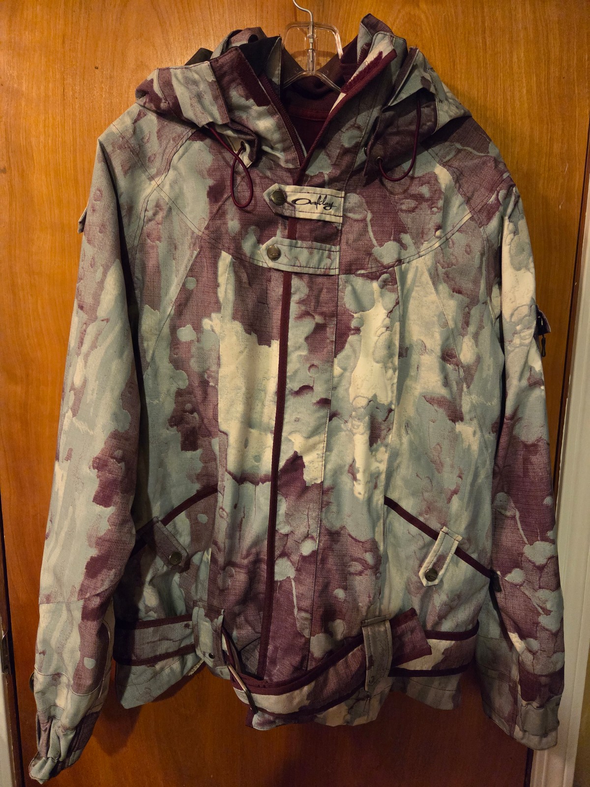 (RARE) OAKLEY Blue Gray Purple Off-White Print Winter Sports Ski Jacket Coat