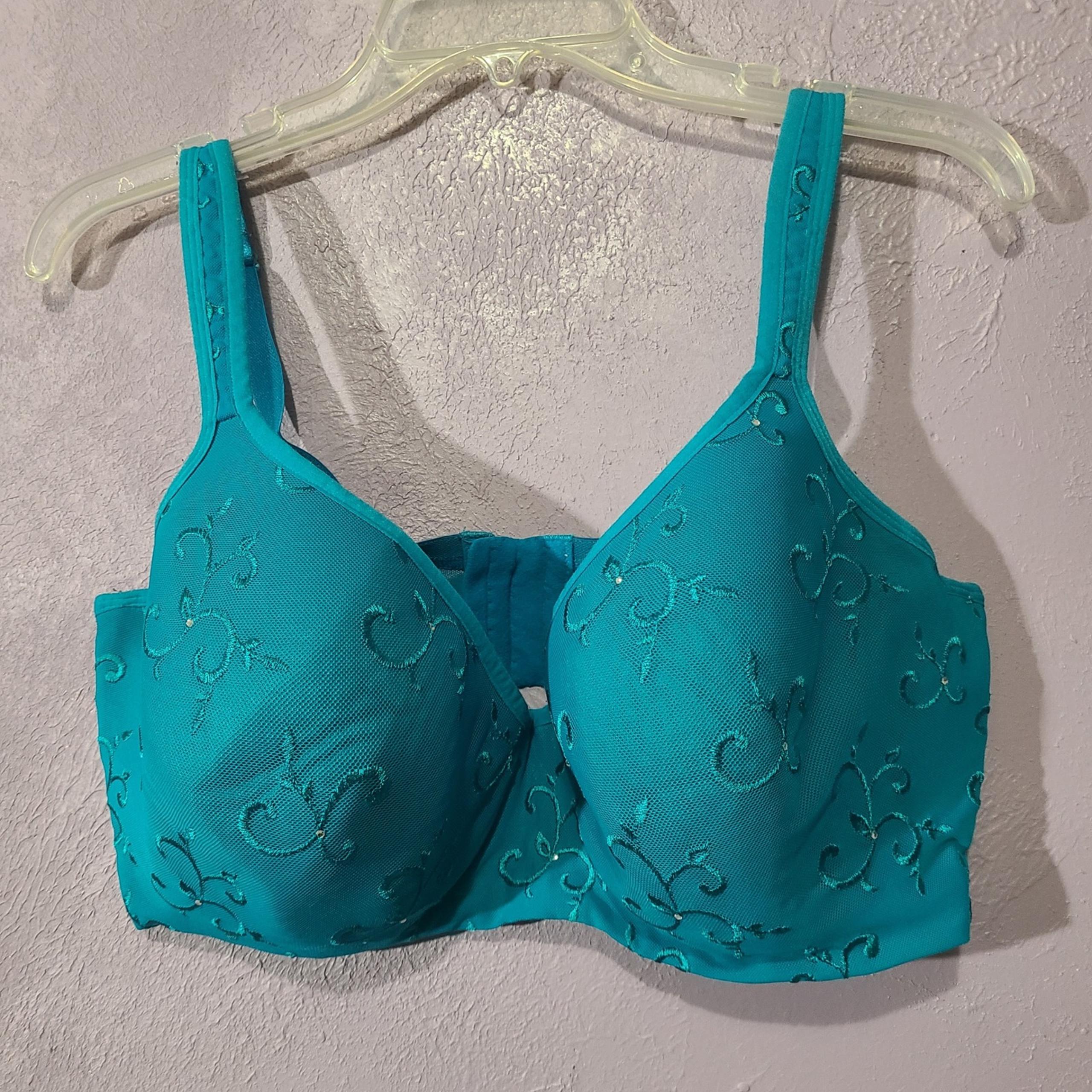 Cacique Full Coverage Underwire 40G Bra Teal Embroidered Rhinestones