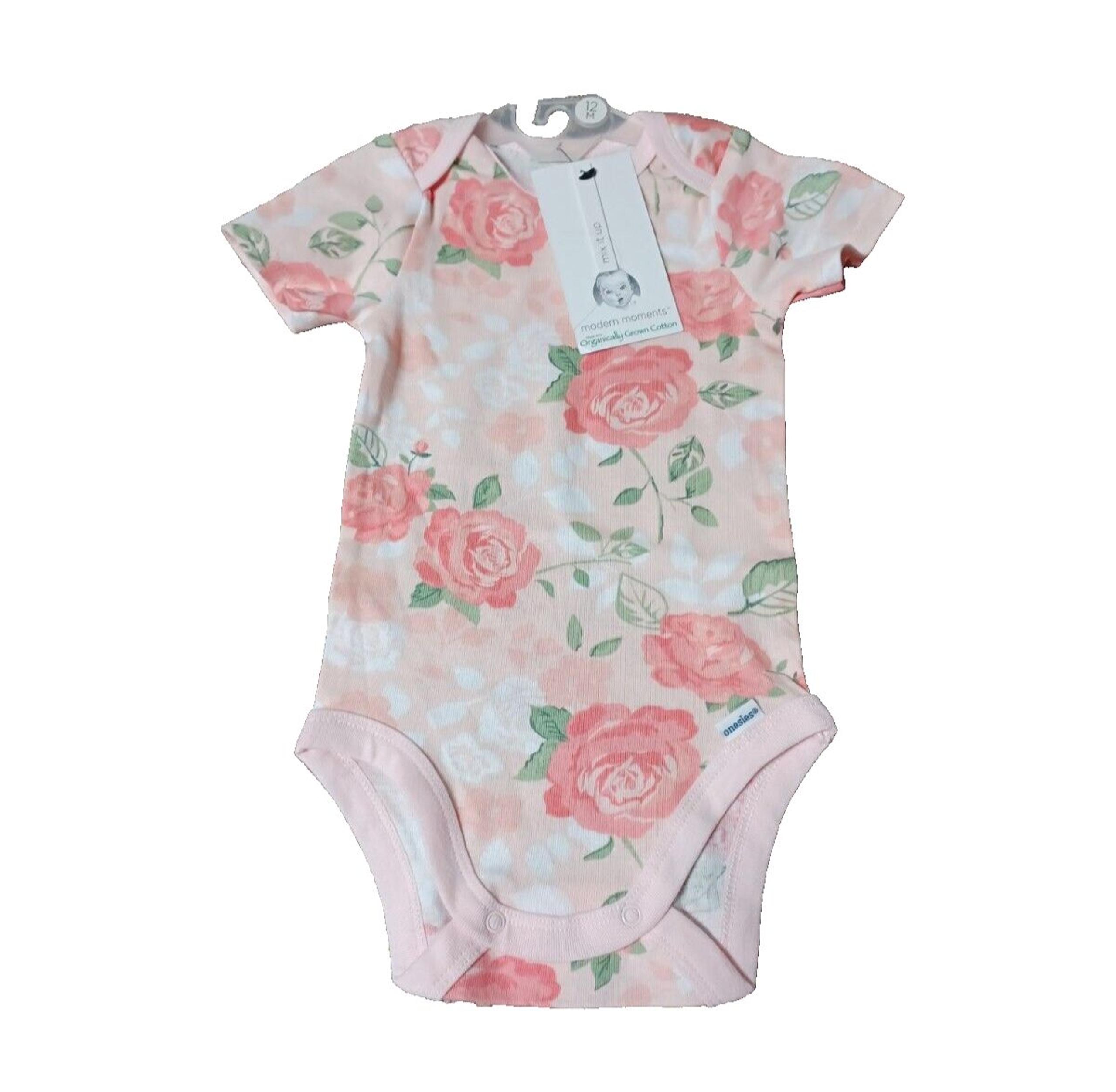 Baby Gerber Modern Moments sz 12M Organic Cotton Pink Floral Rose Bodysuit