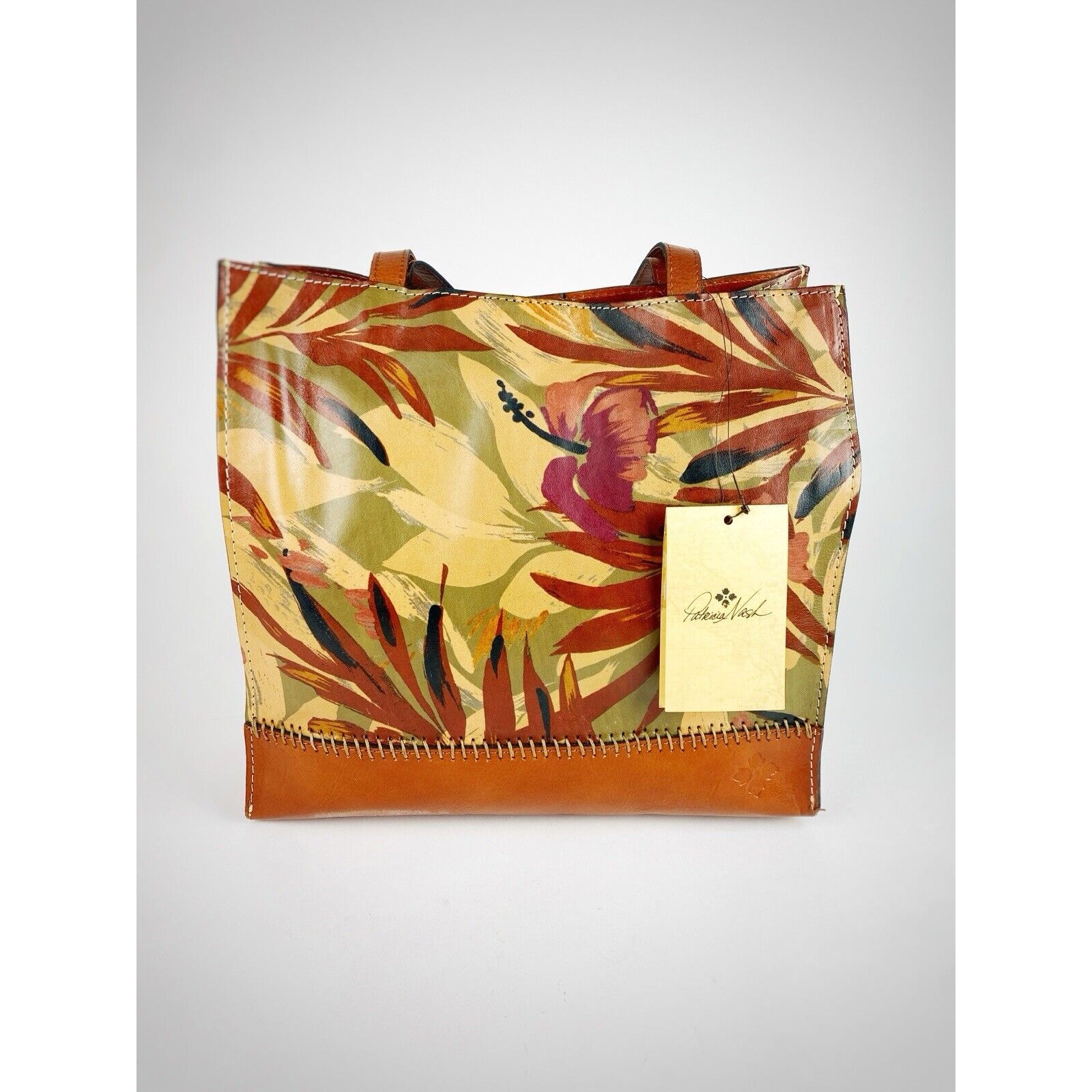 Patricia Nash Leather Tote Toscano Palm Leaves Style P507155 Large Tropical Brwn