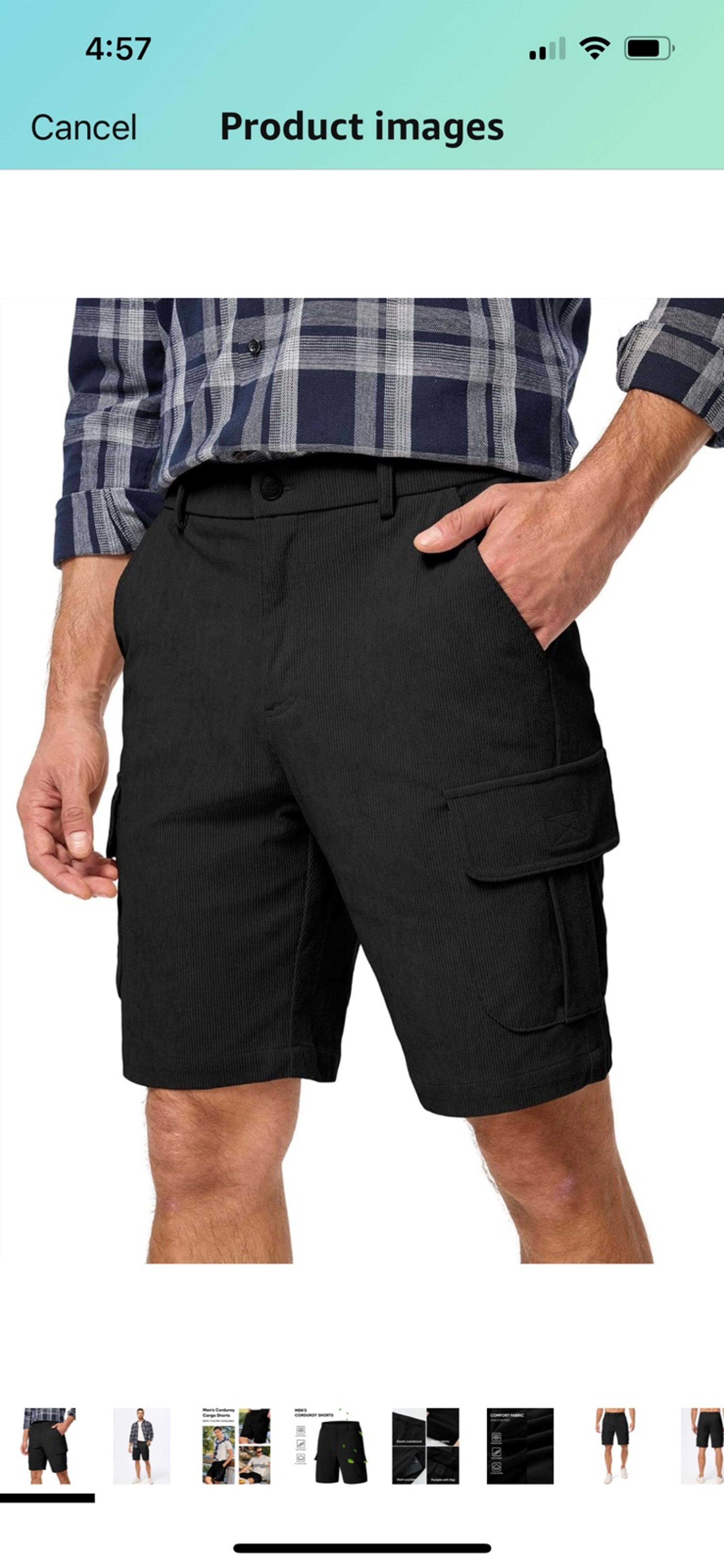 NWT Cargo Short Corduroy Casual Elastic Waist Lightweight Outdoor Hiking Work 36