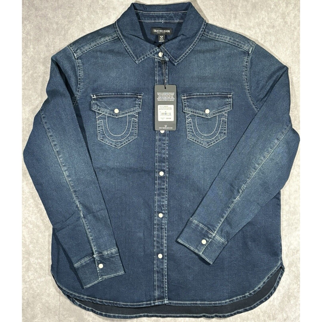 True Religion Western Denim Shirt Women’s Medium Long Sleeve NWT