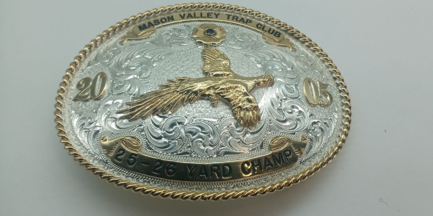 MASON VALLEY TRAP CLUB 25-26 YARD CHAMP 2005 TROPHY BELT BUCKLE