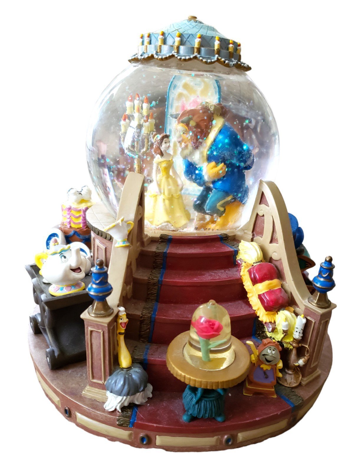 Disney Beauty And The Beast Light Up Musical Water Snow Globe Castle Vintage 91