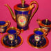 HALBACH GESCHENKE COBALT BLUE & GOLD TEA OR CHOCOLATE DEMITASSE 7 PC SET GERMANY