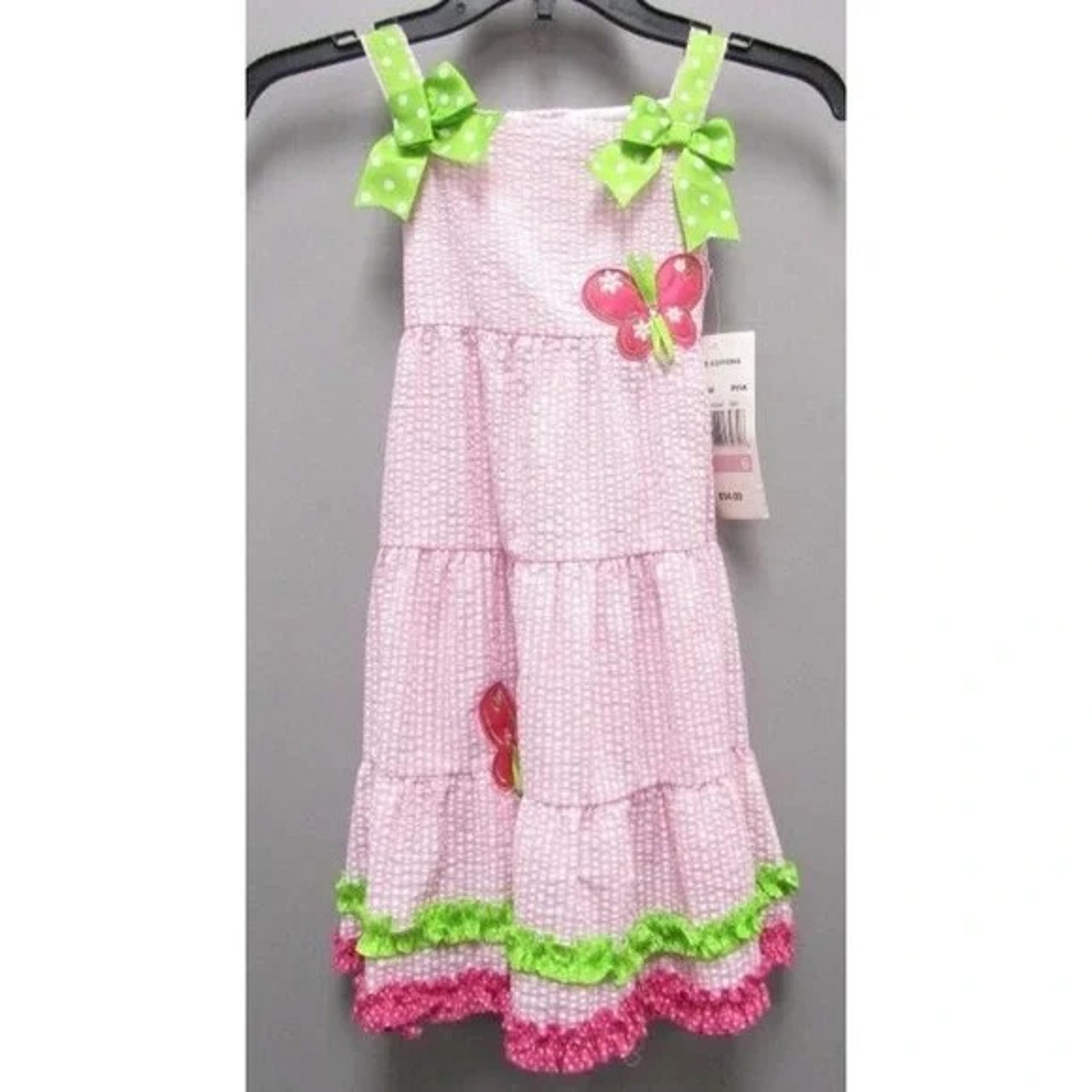 NWT RARE EDITIONS Girls' SUNDRESS - Pink Gingham w/Butterfly Applique Sz 6