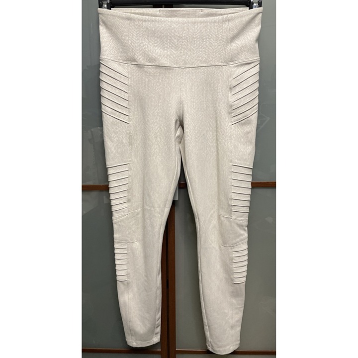 Athleta Delancey Textured Moto Tight Ankle Zip Leggings Braiden Cream Size S
