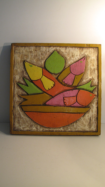 VTG Fish Art Wood Hand Carved Painted Artwork Handmade Whimsical Art Fish Bowl
