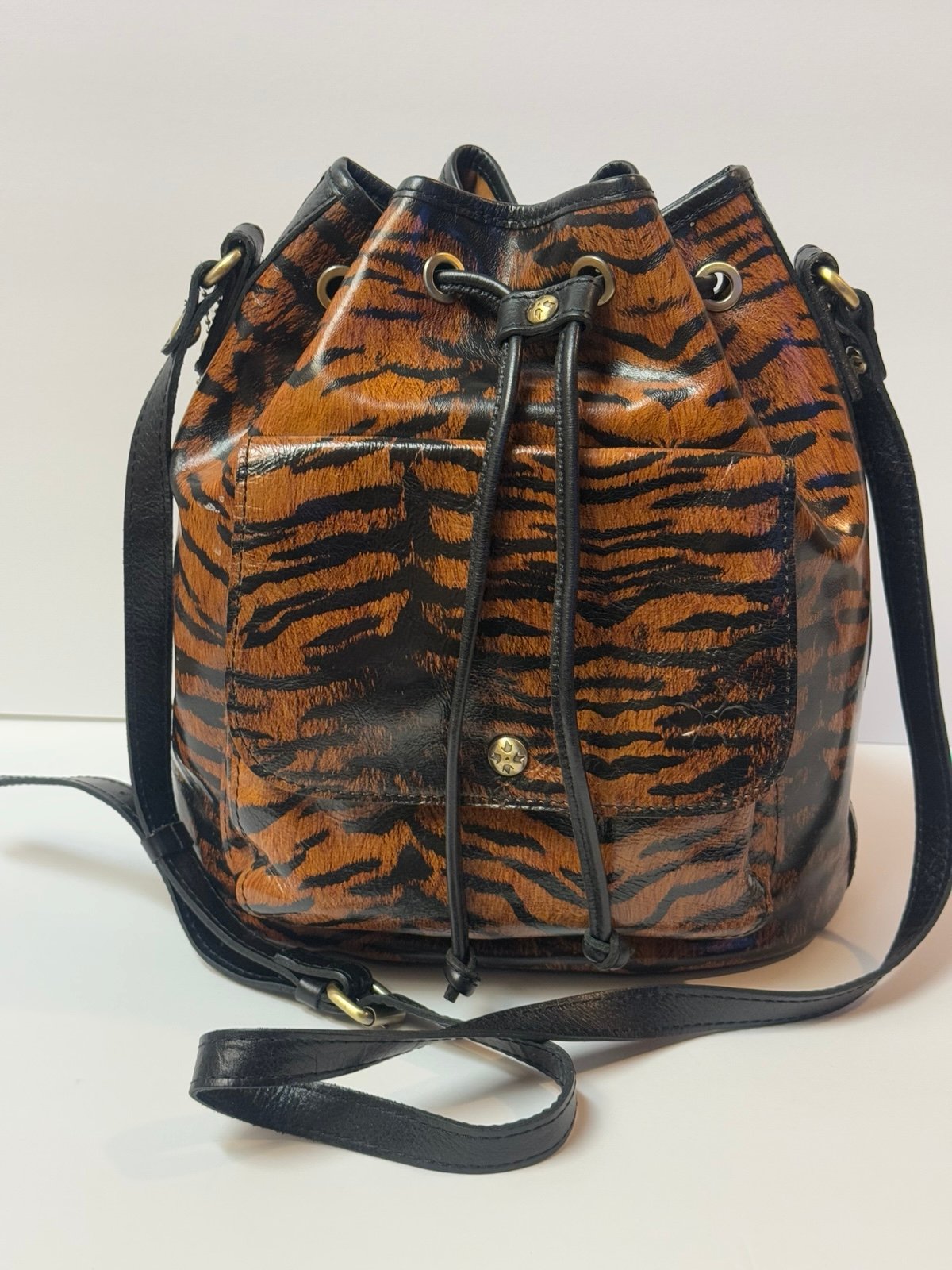 PATRICIA NASH Tiger Print Collection Sabina Drawstring Bag