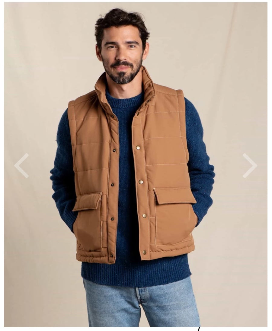 NWOT Toad & Co. Men's Forester Pass Puffer Vest. Adobe (light brown). Size: M