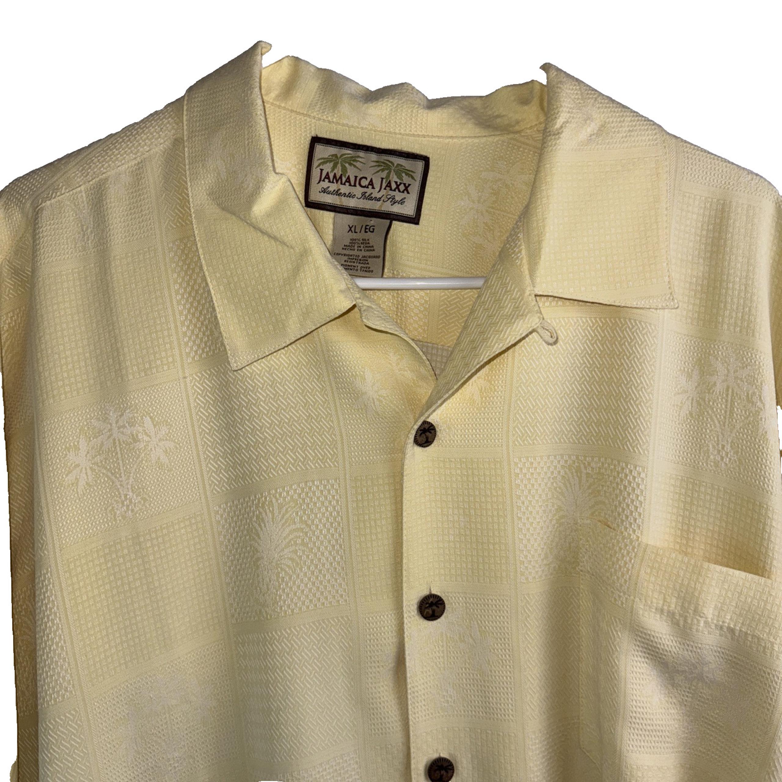 Jamaica Jaxx Shirt Mens X-Large Silk Short Sleeves Yellow Button Front Casual XL