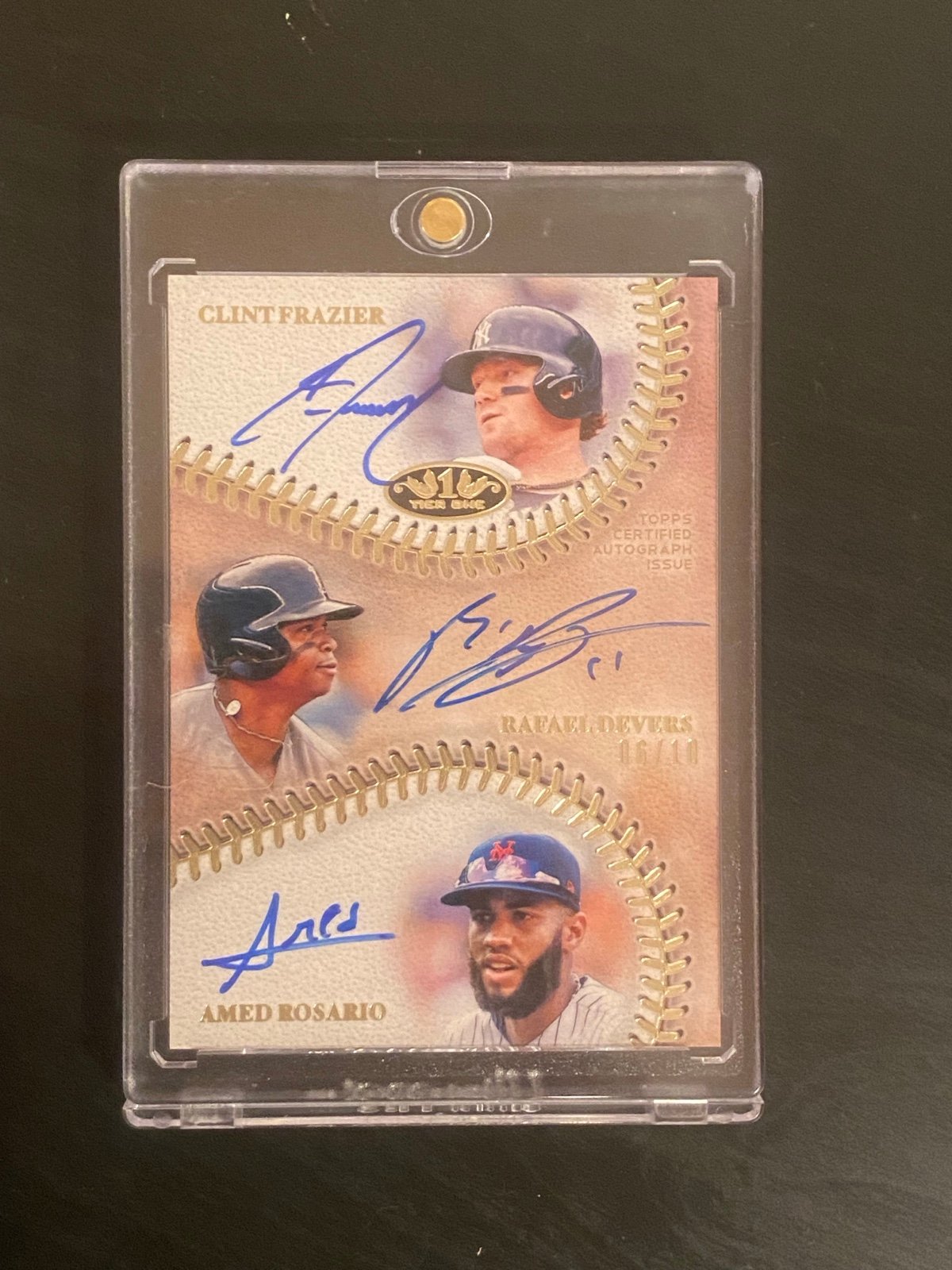 2018 Topps Tier One Clint Frazier Rafael Devers Amed Rosario Triple Auto Rookie