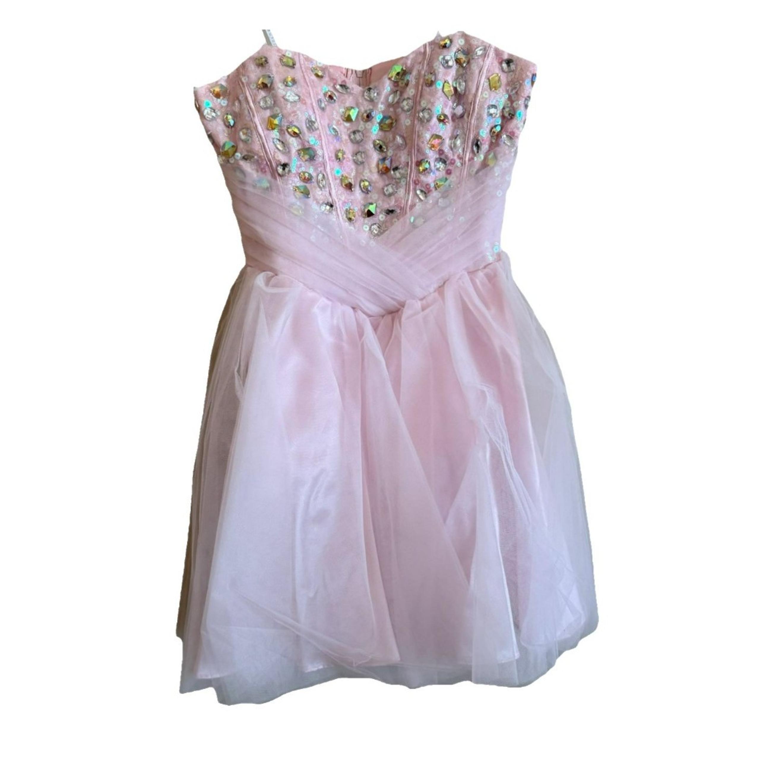 Jeweled Masquerade Tulle Strapless Short Dress Pink Prom Size 5/6 Homecoming