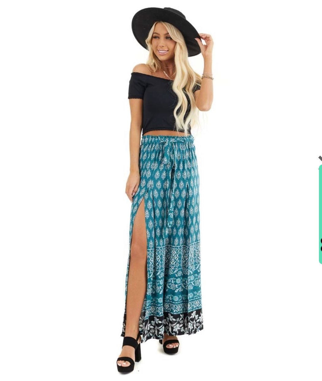 Deep Teal Patterned Wide Leg Pants
