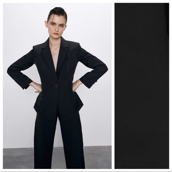 NWT. Zara Black Reversible Combined Blazer Size M.