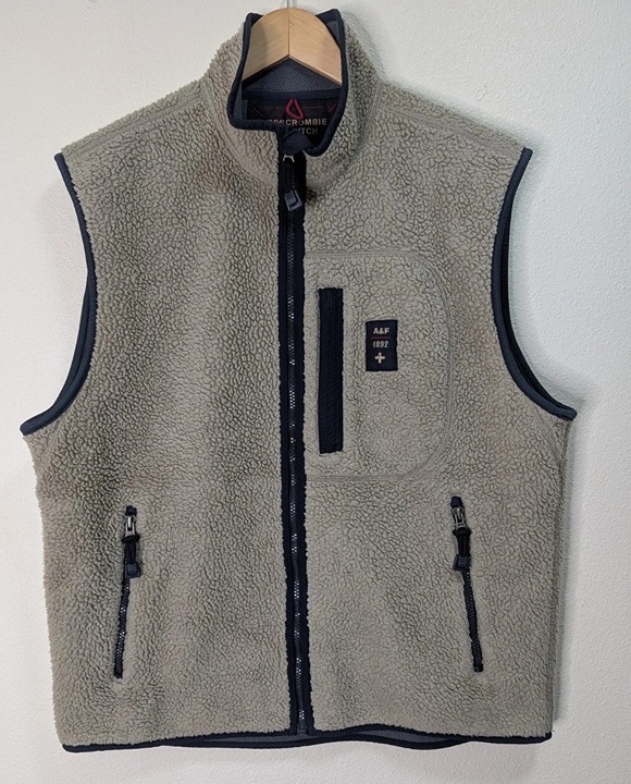 Vintage Abercrombie & Fitch Vest Mens XL Tan Navy Performance Fleece Zip Jacket
