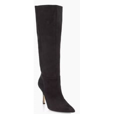 Larroude Knee High Boots Black Suede Size 10 Pointed Toe High Heel Leather Sole