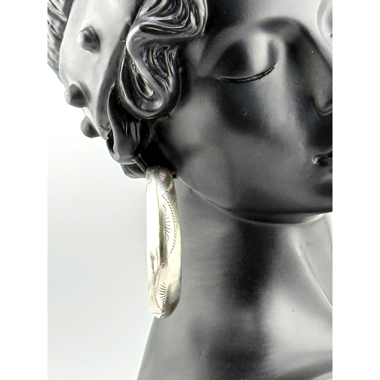 Large Sterling Stamped Silver Half Hoop Earrings