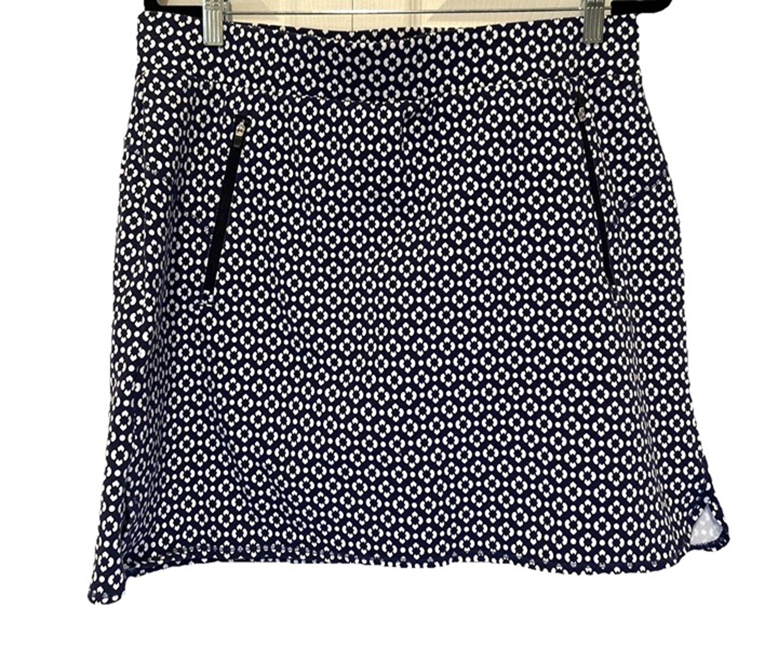 T Talbots Womens Skort L Knit Geometric Navy White Resort Vacay Sporty Golf