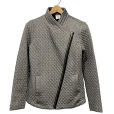 Cabi Women Quilted Knit Moto Jacket Sm Asymmetrical Zip Herringbone Gray Cotton