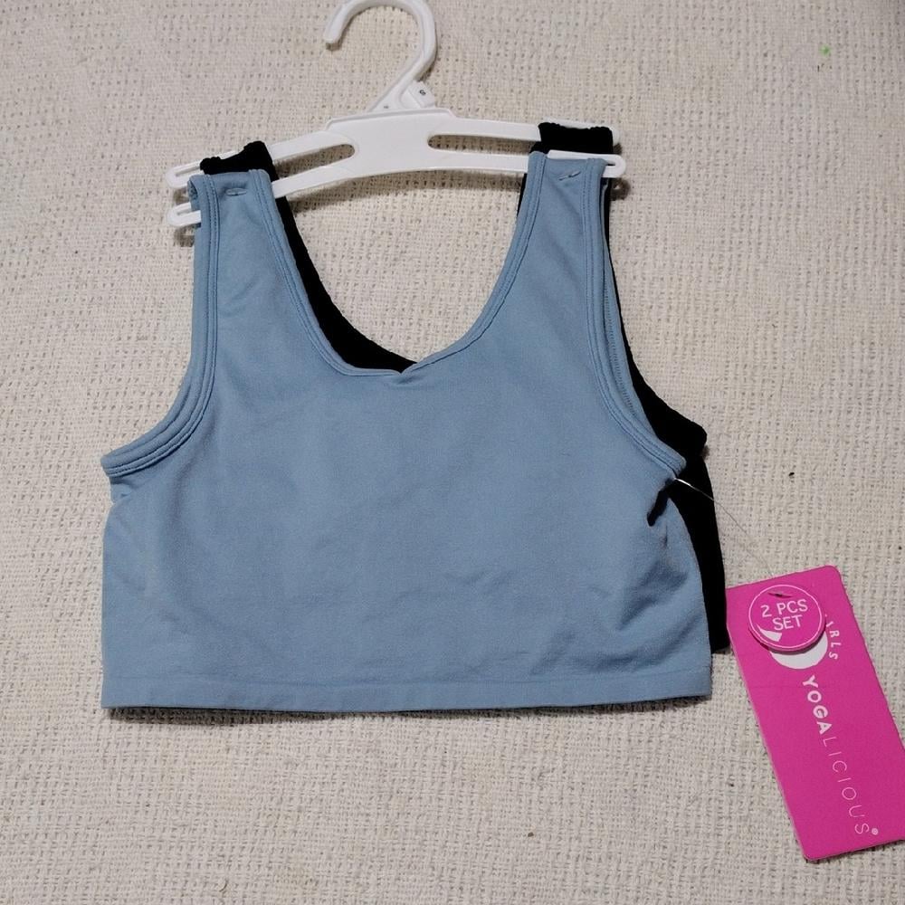 NWT Yogalicious Seamless Addie Crop Tank 2 Pack Forget Me Not/Black Girls Size S