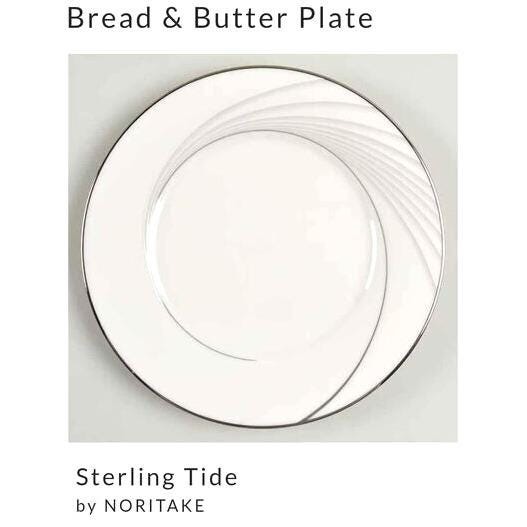 SEVEN Noritake Sterling Tide 7740 Bread and Butter plates vintage white silver