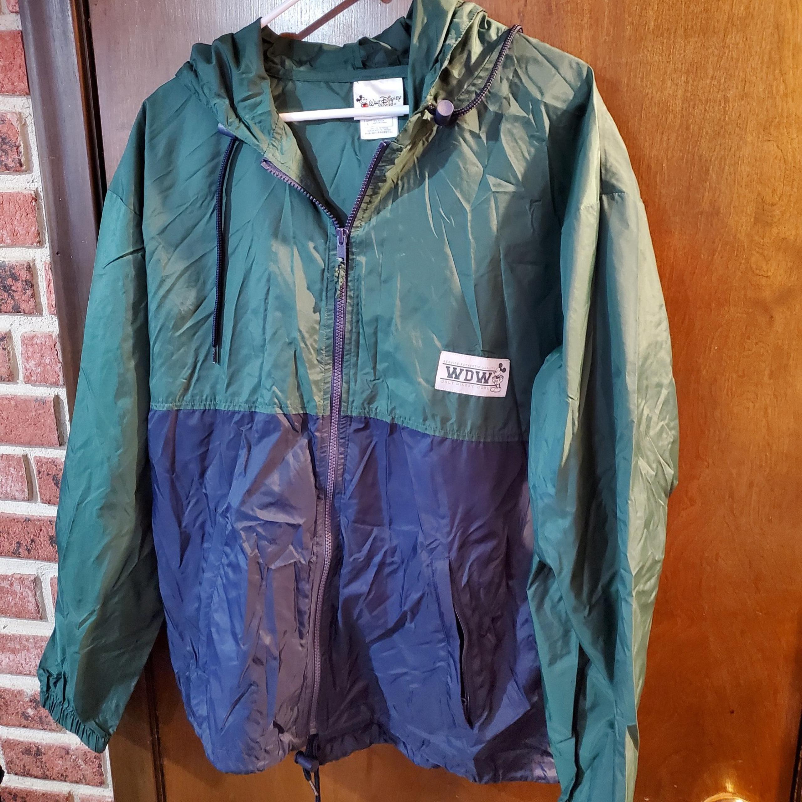 Vintage Walt Disney World Windbreaker Jacket Zip Up Blue Green Adult Large