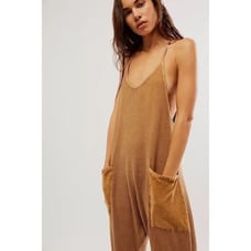 Free People FP One Frankie Jumpsuit Rubber Mustard Waffle Knit Medium M NEW