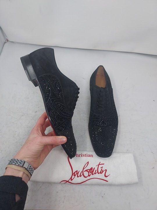 CHRISTIAN LOUBOUTIN Black Greggo Bejeweled Velvet Shoe