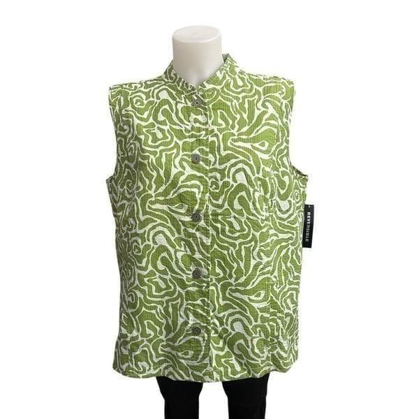 Chico’s Mix it Animal Berniese Vest Green White Reversible NEW sz 3/ XL NEW