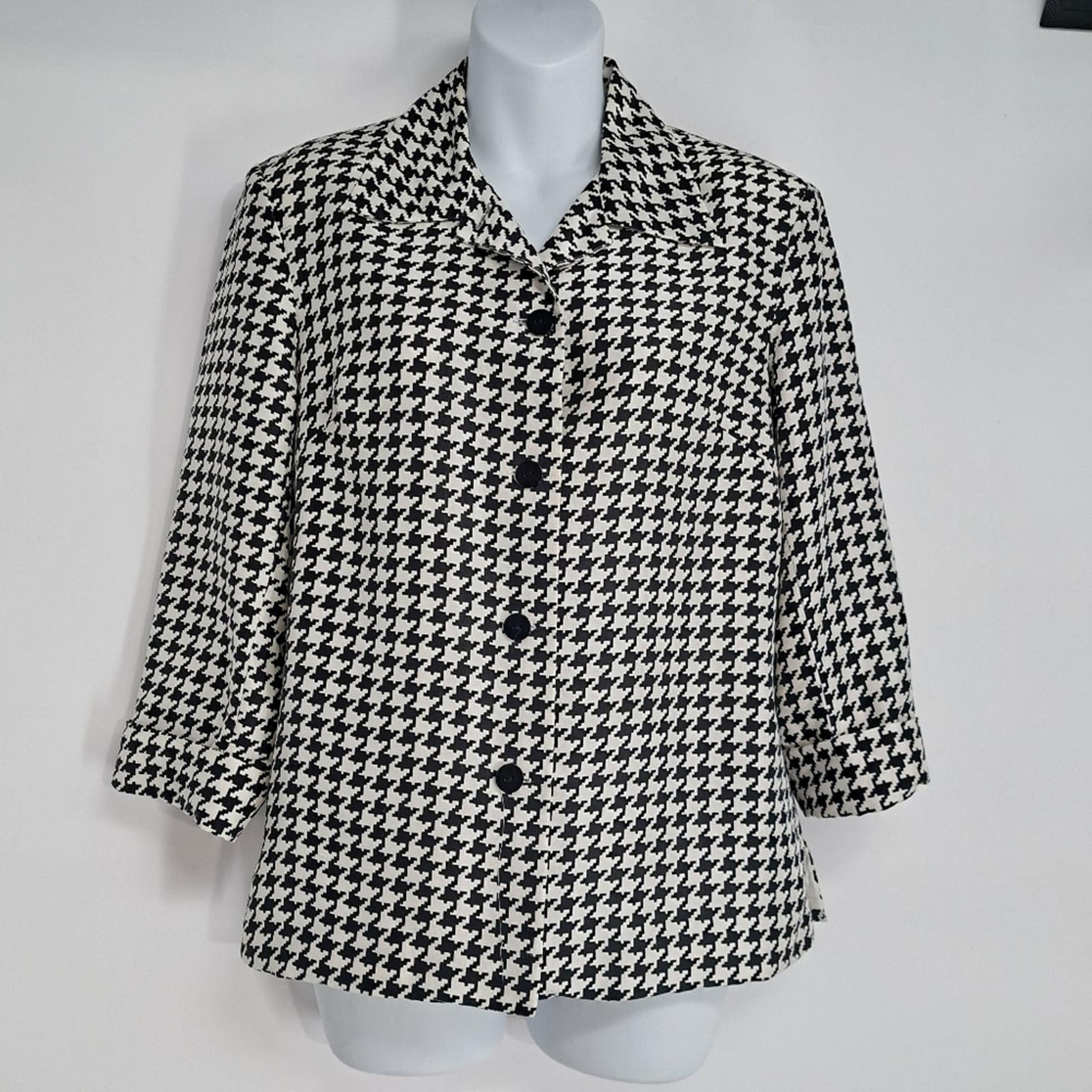 Silkland 100% Silk Houndstooth Button Front Blazer Top Size 6